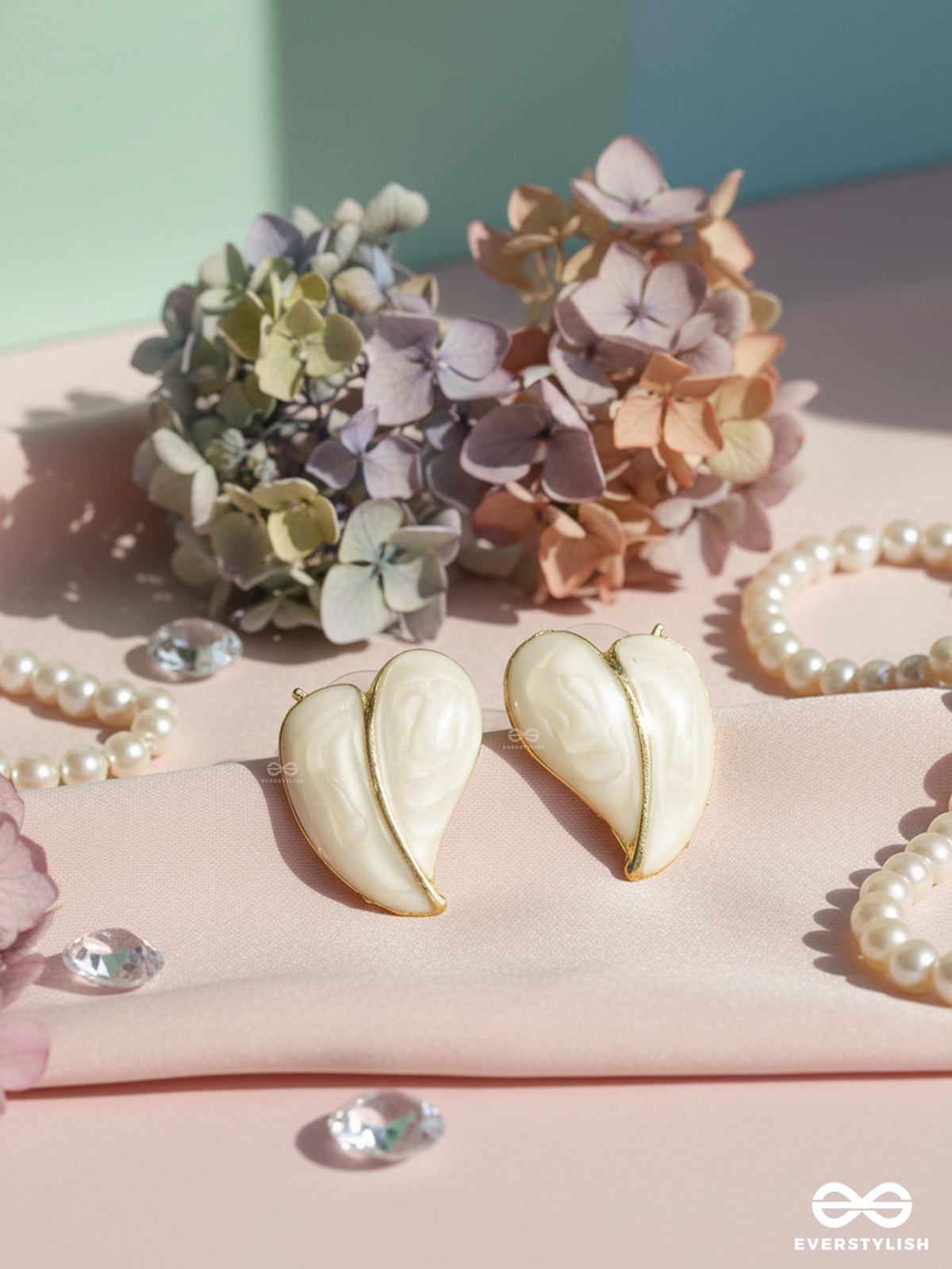 Honey Heart - White Enamel Heart Studs With Gold Touch