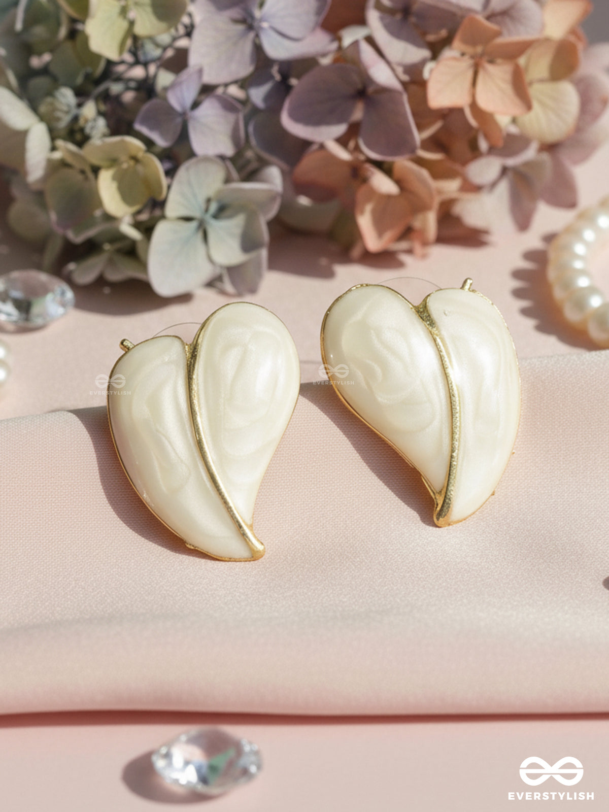 Honey Heart - White Enamel Heart Studs With Gold Touch
