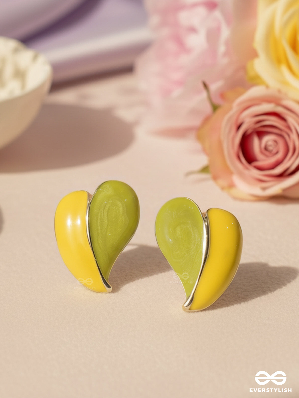 Honey Heart - Yellow Enamel Heart Studs With Gold Touch