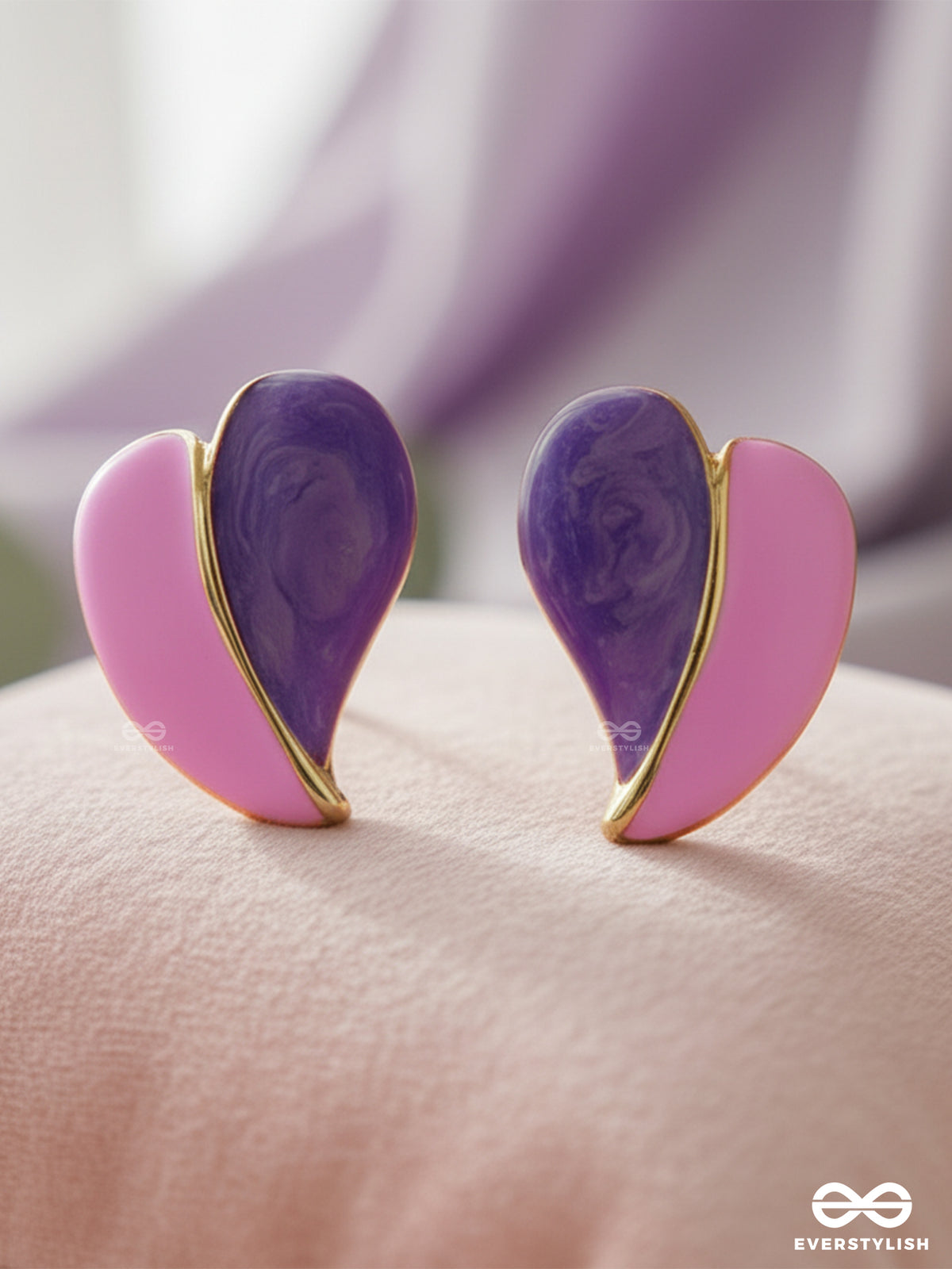 Honey Heart - Lilac Heart Studs With Gold Touch