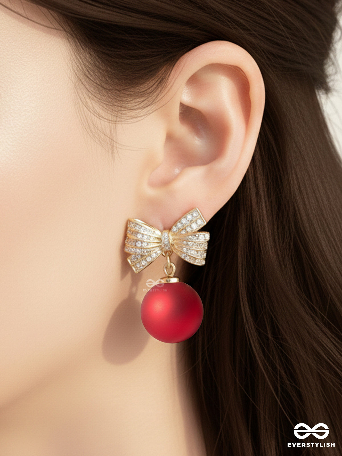 Ribbon Rush - Red Ball Earrings With Sparkly Bows