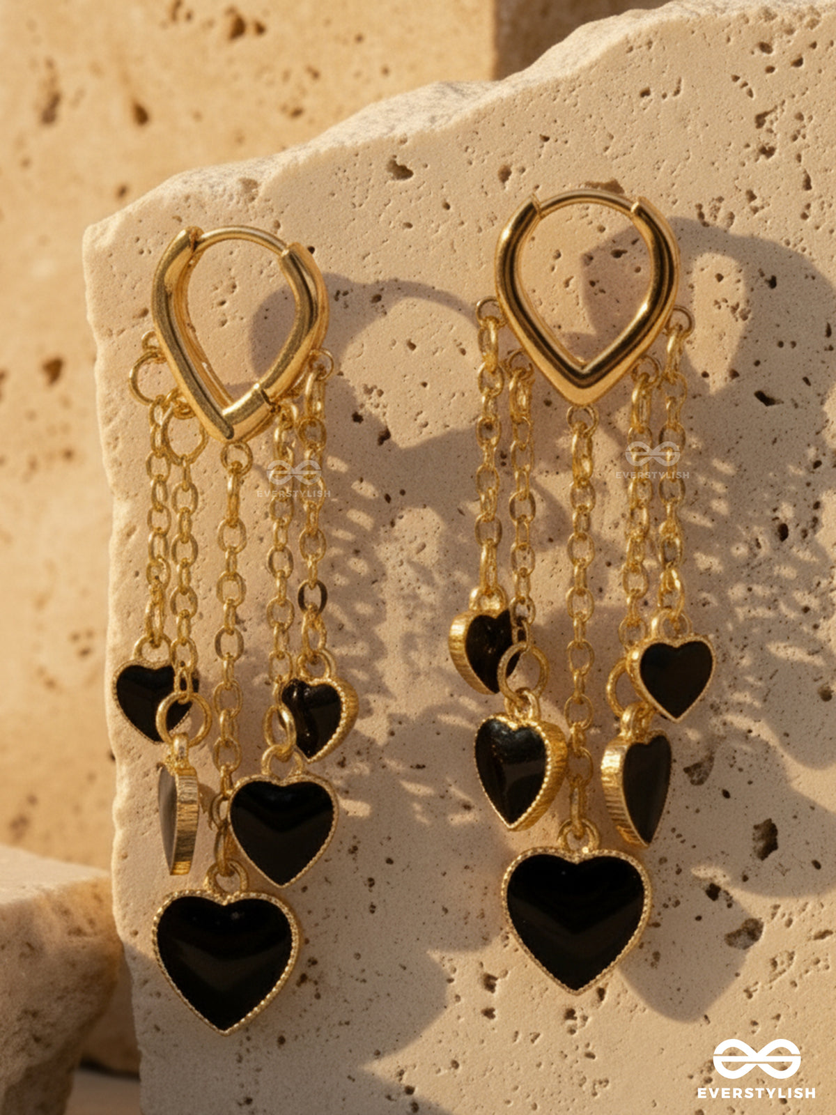 Heartstream Glitz - Golden Chain Drop Heart Earrings