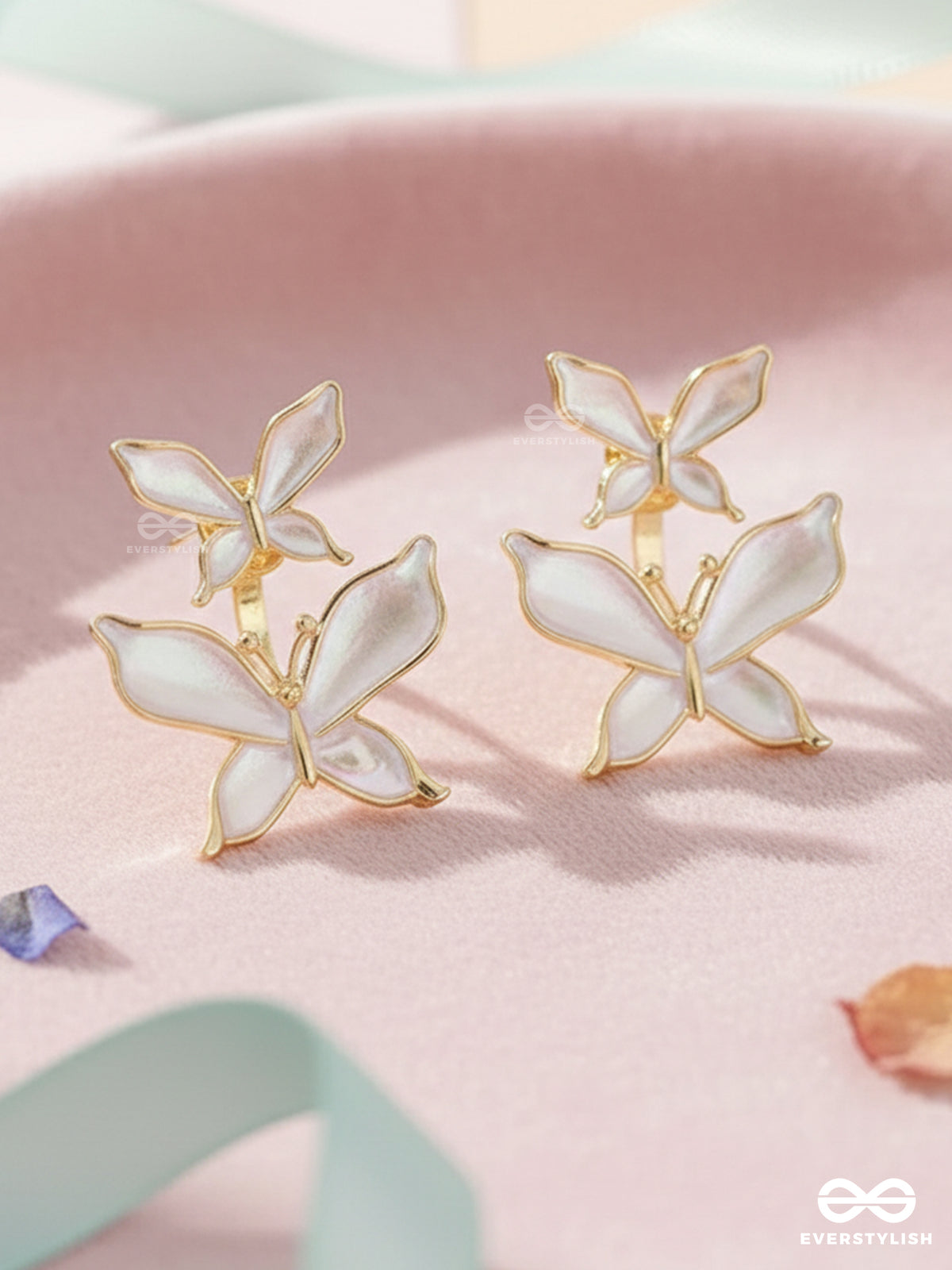 Ivory Flutter - Pearly Butterfly Drop Earrings