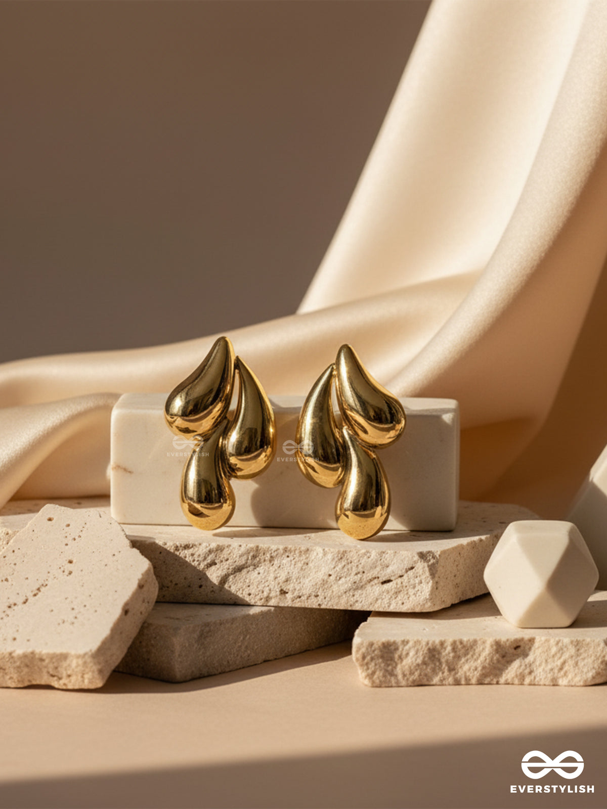 Molten Drop Trio - Sculpted Gold Stud Earrings