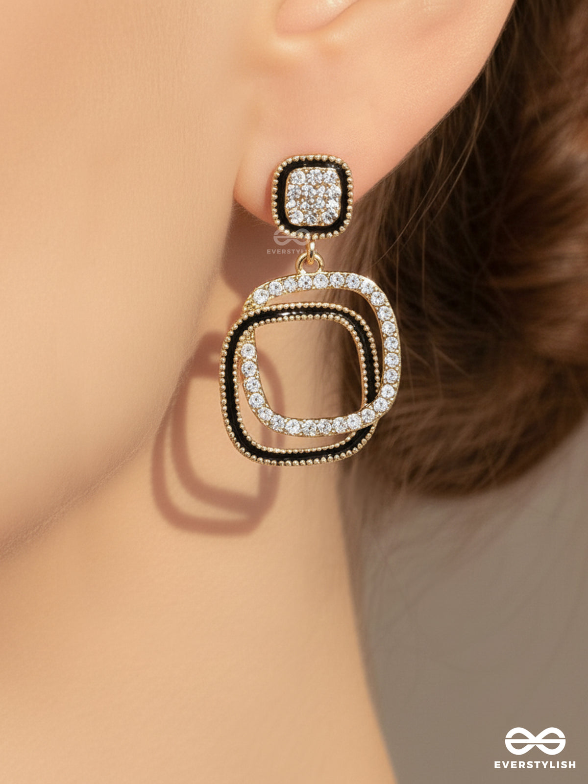 Square Loop - Modern Black & Gold Drop Earrings