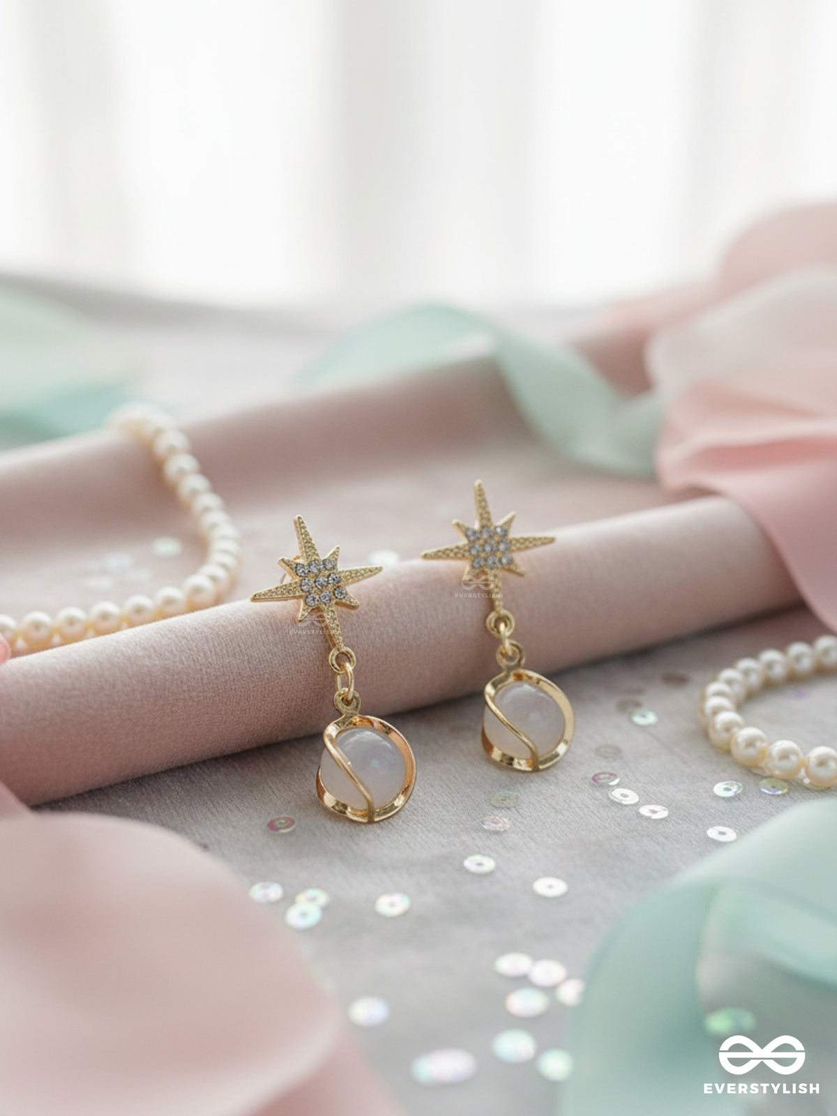 Astral Pebble - Starburst Stud With Soft Stone Drop Earrings