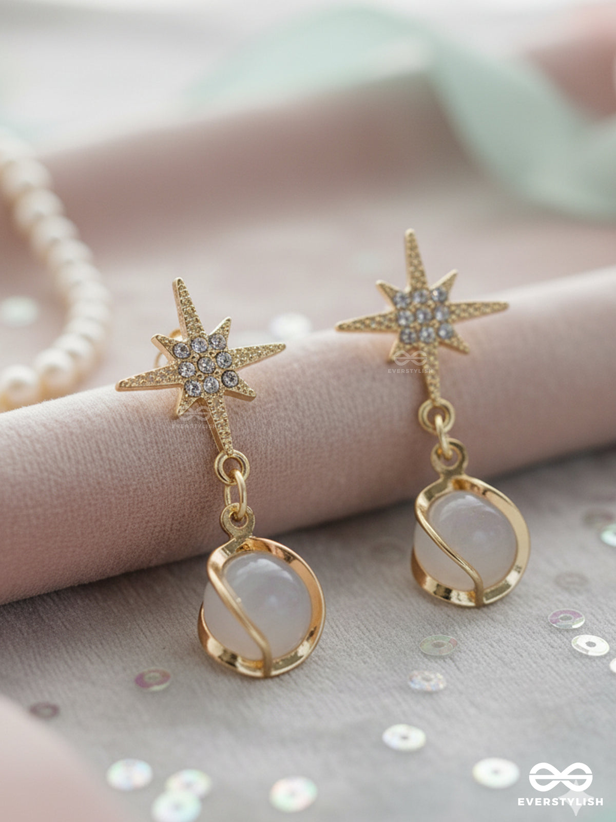 Astral Pebble - Starburst Stud With Soft Stone Drop Earrings