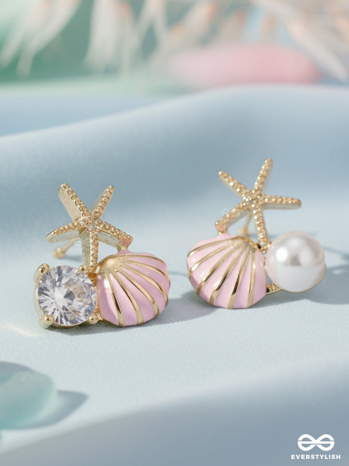 Coral Pink Tide - Shell & Starfish Studs