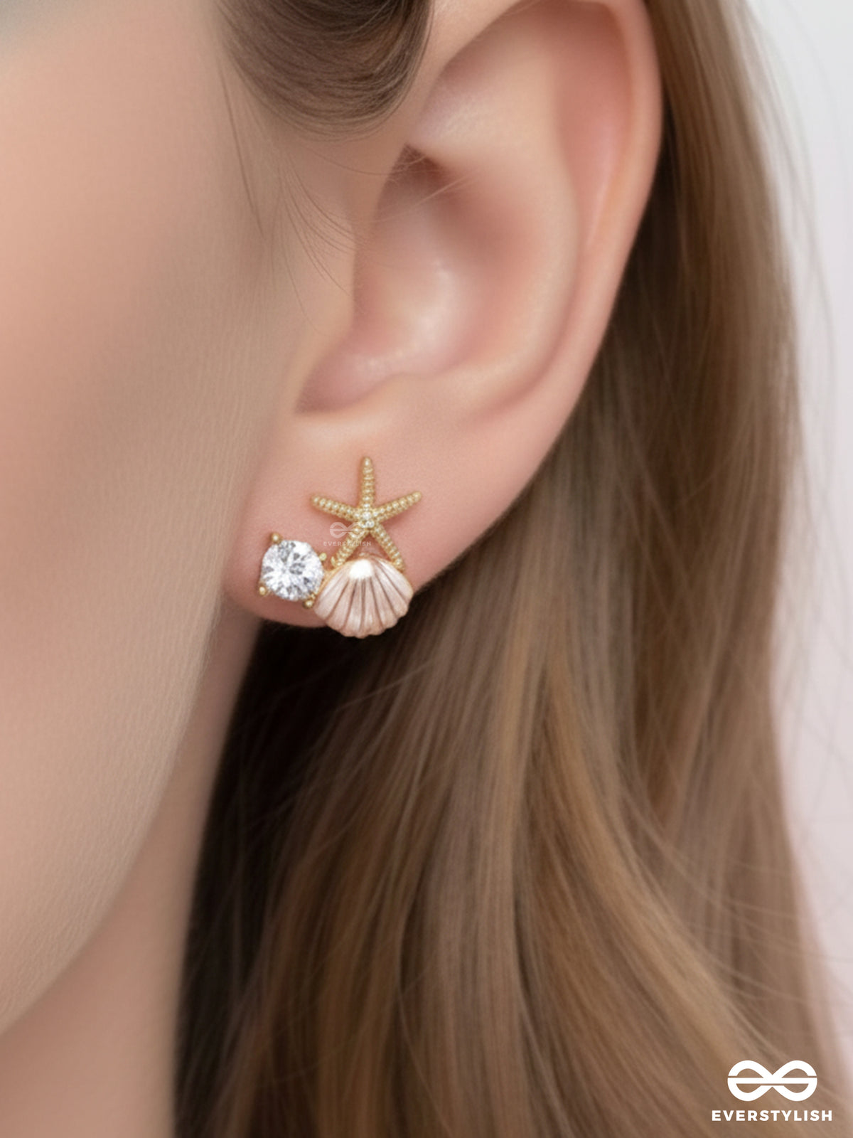 Coral Pink Tide - Shell & Starfish Studs