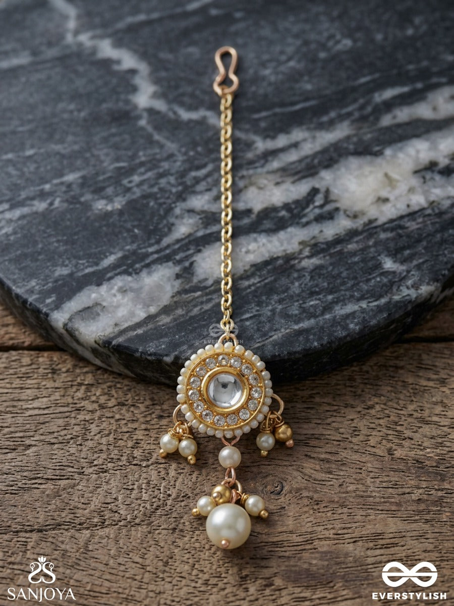 Sumukhika - Sweet Expression - Gold Drop Maangtika With Pearl Ends