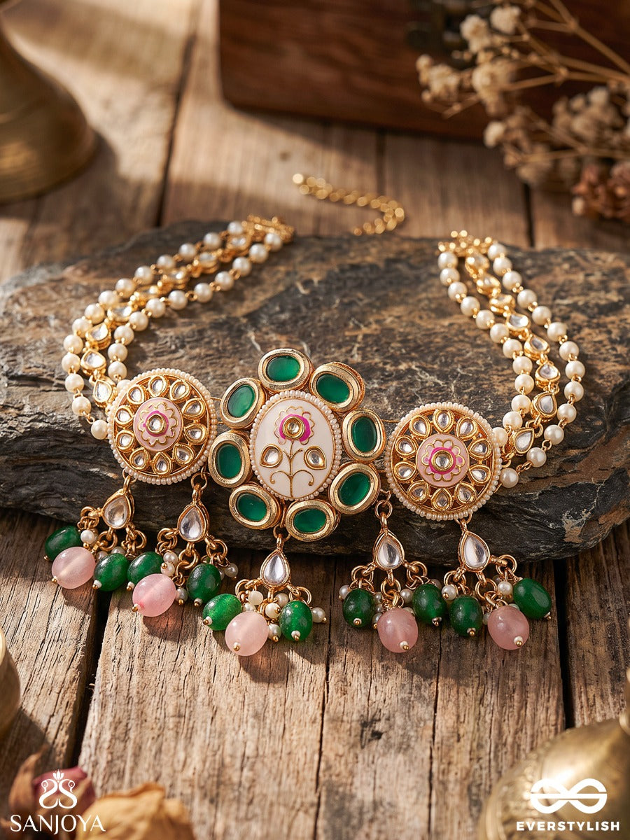 Kundanmala - Kundan Garland - Pearl-Clustered Gold Choker Necklace With Pearl Drop
