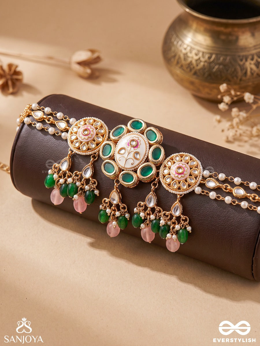Kundanmala - Kundan Garland - Pearl-Clustered Gold Choker Necklace With Pearl Drop