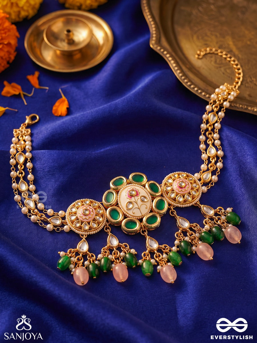 Kundanmala - Kundan Garland - Pearl-Clustered Gold Choker Necklace With Pearl Drop
