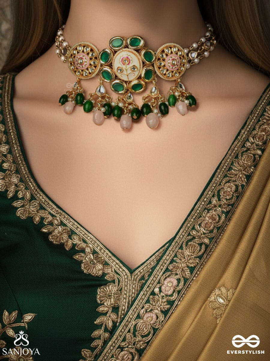 Kundanmala - Kundan Garland - Pearl-Clustered Gold Choker Necklace With Pearl Drop