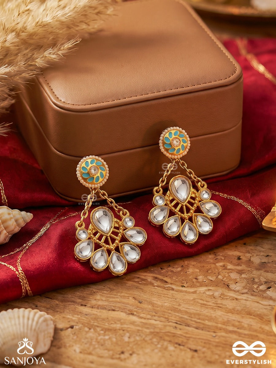 Neelaprava - Blue Shimmer - Kundan Drop Earrings With Ocean-Toned Accents