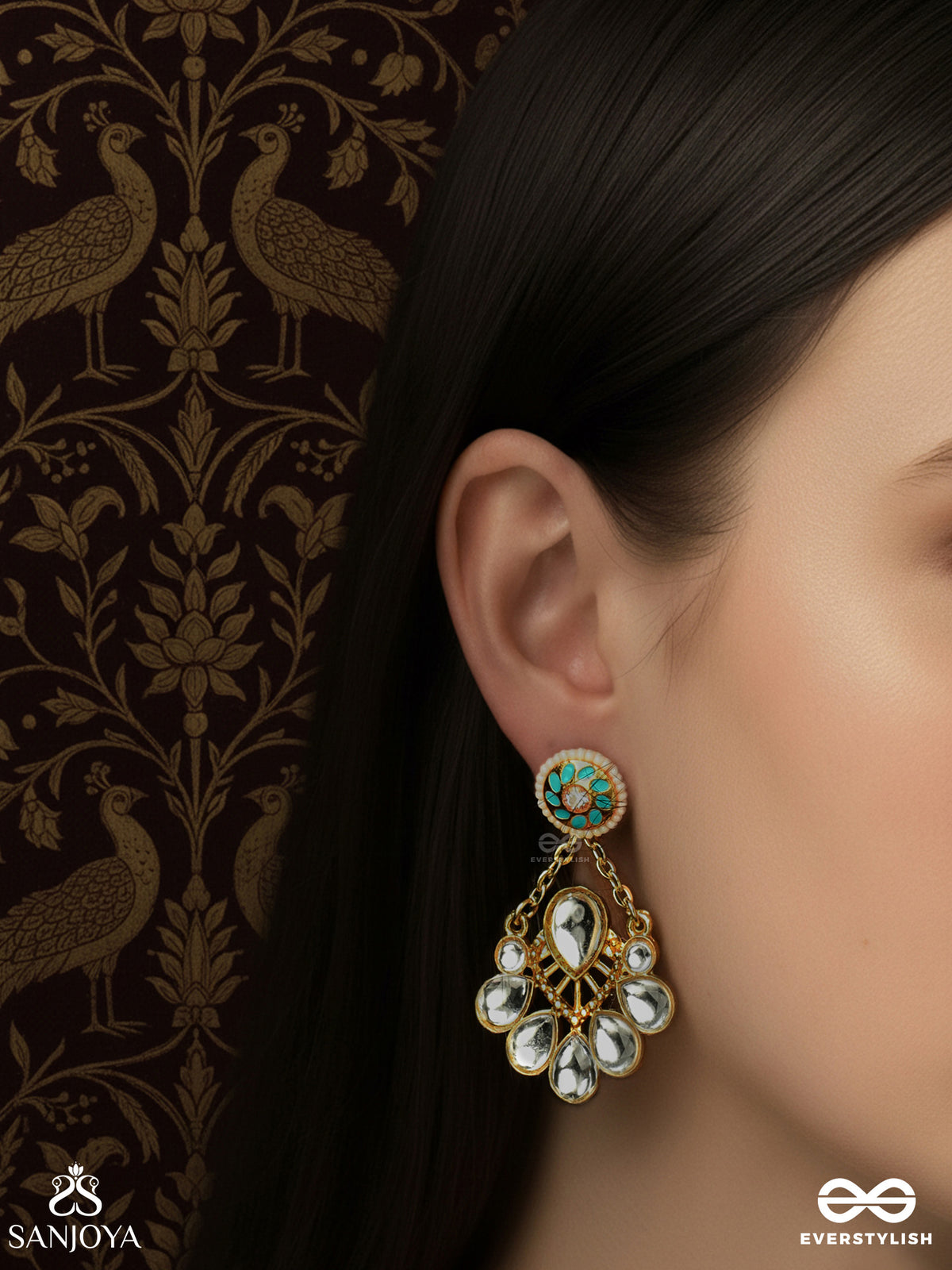 Neelaprava - Blue Shimmer - Kundan Drop Earrings With Ocean-Toned Accents