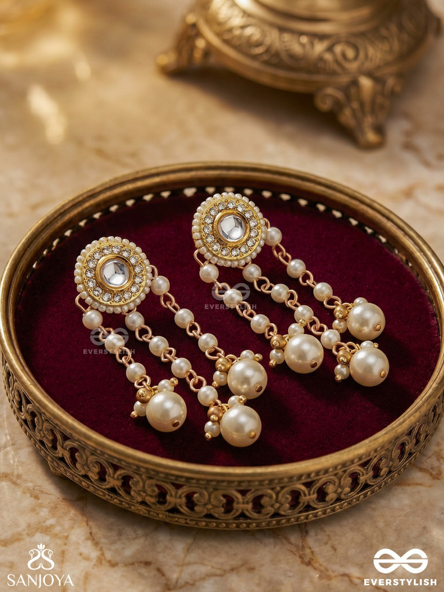 Muktavalli - String Of Pearls - Kundan Earrings With Multi Pearl Chains And Drops