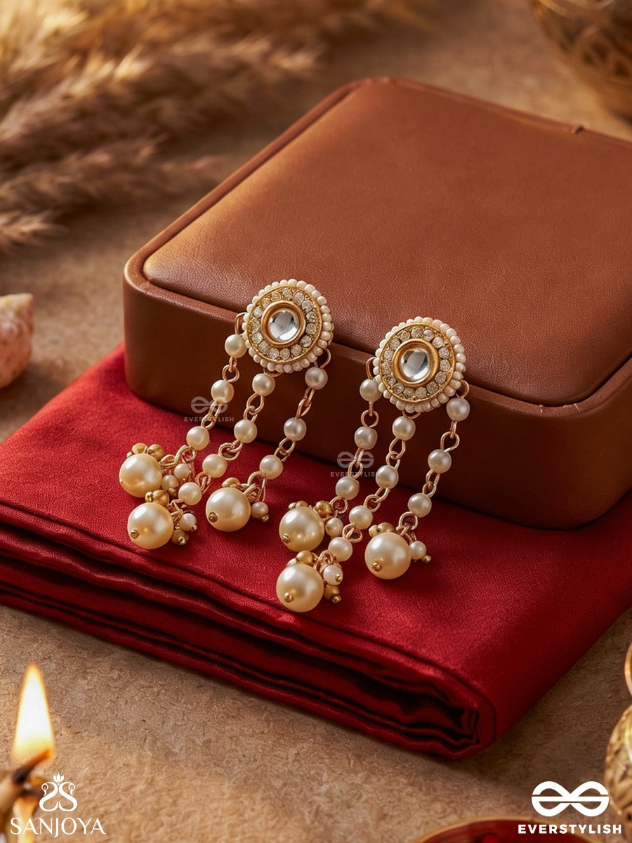 Muktavalli - String Of Pearls - Kundan Earrings With Multi Pearl Chains And Drops