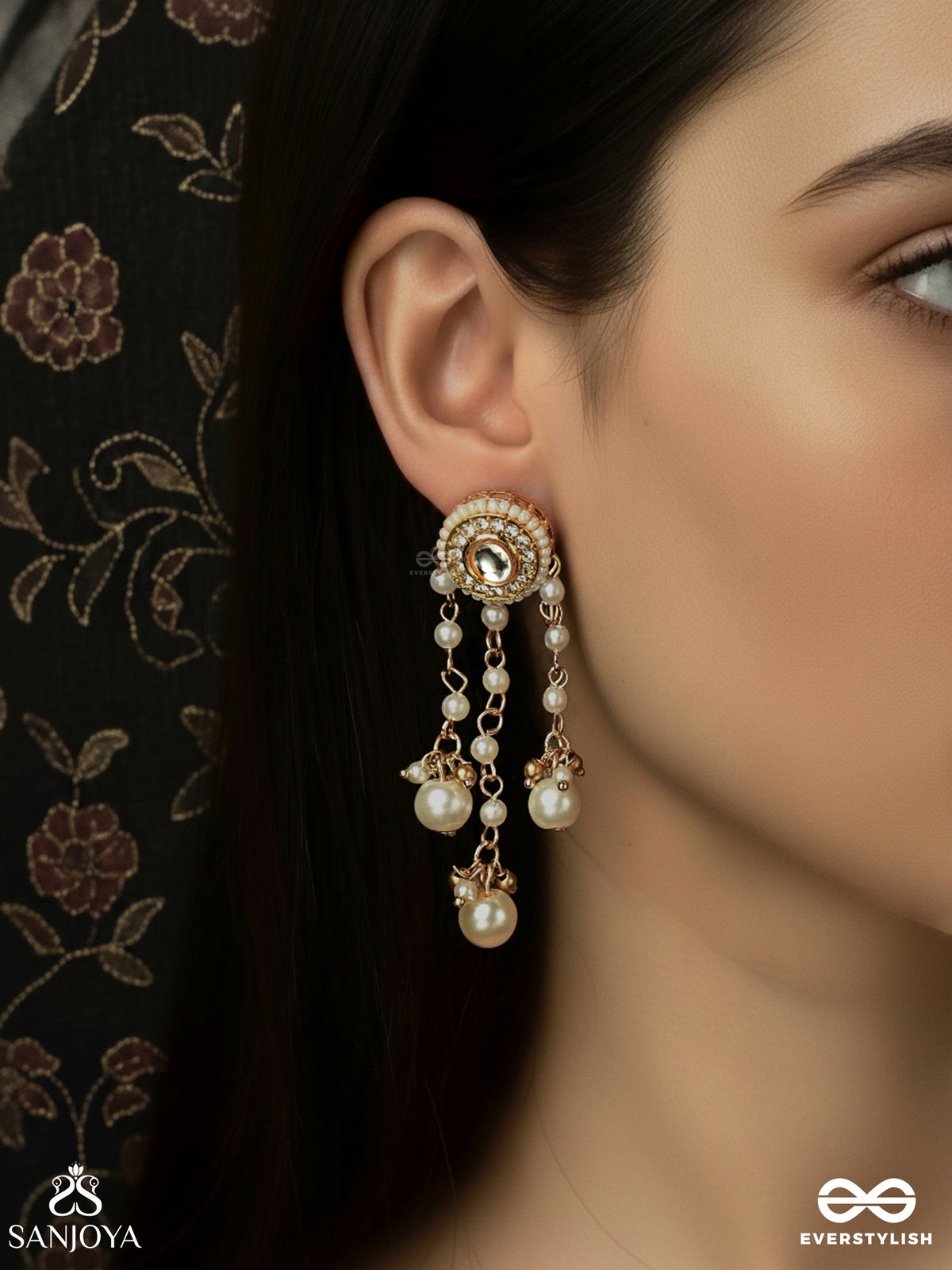 Muktavalli - String Of Pearls - Kundan Earrings With Multi Pearl Chains And Drops