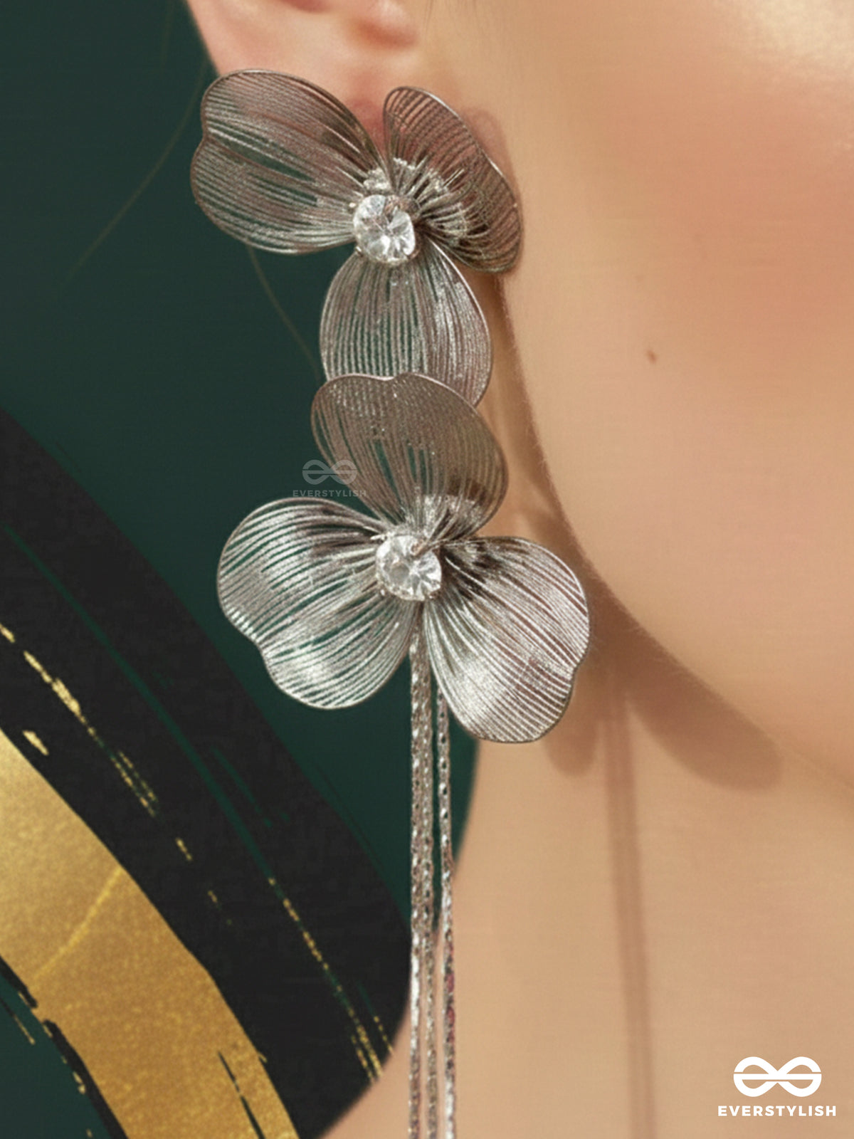 Petal Glide - Modern Silver Floral Fringe Earrings