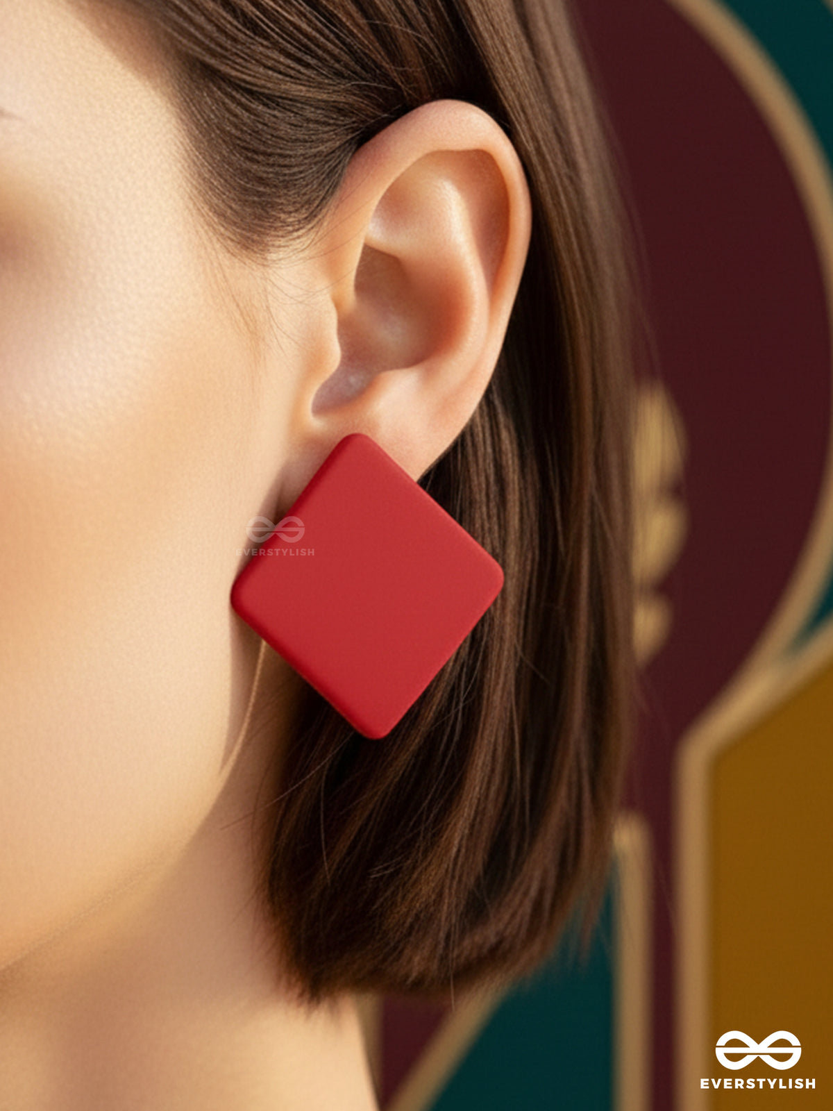 Ruby Cube - Solid Red Stud Earrings