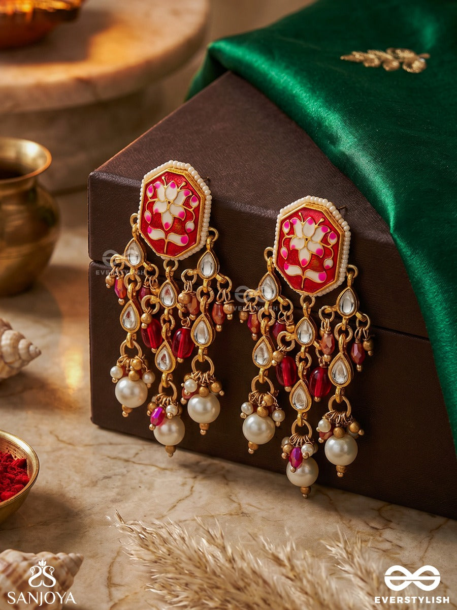 Sindurima - Sacred Crimson Beauty - Traditional Kundan Earrings With Red Accents And Pearl Hangings