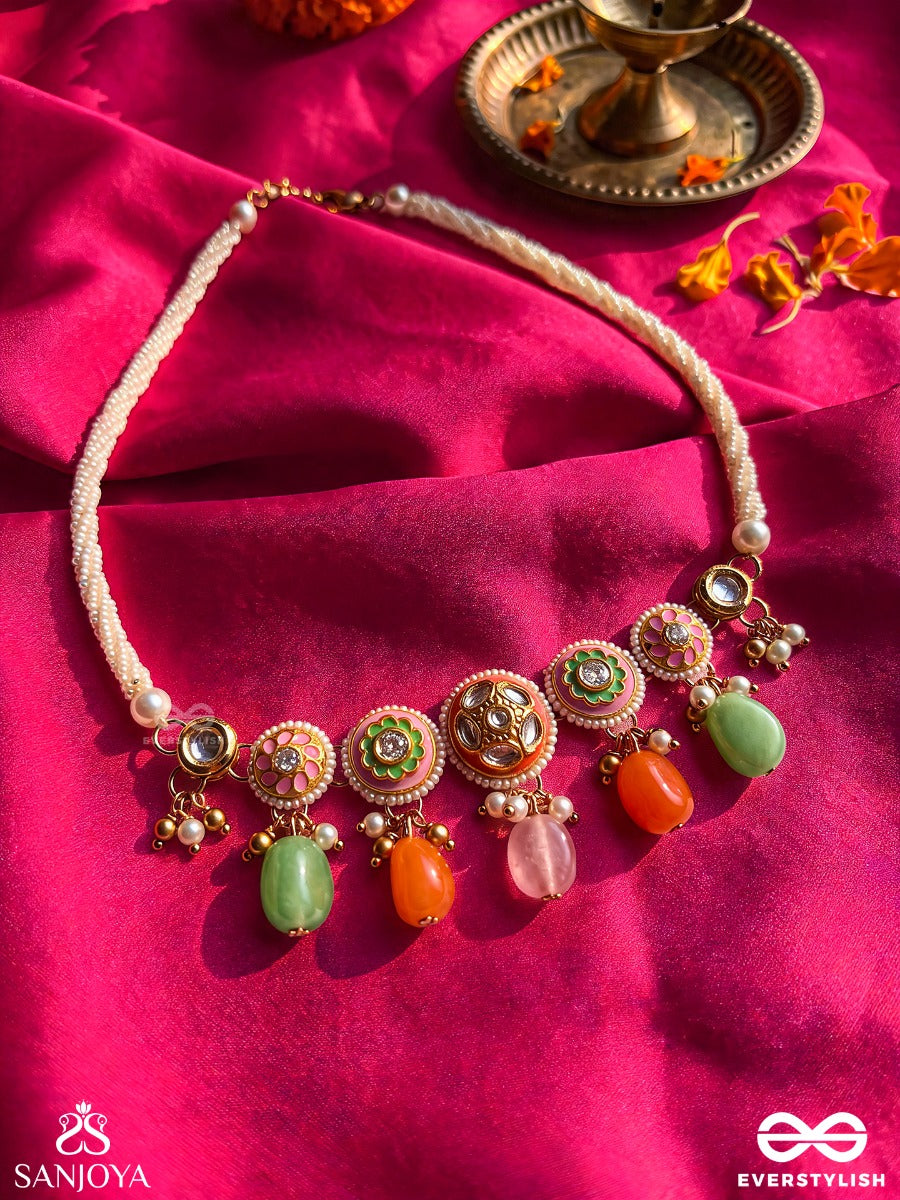 Varnakanti - Radiant Colours - Gold Kundan Choker Necklace With Multi-Toned Stone Drops