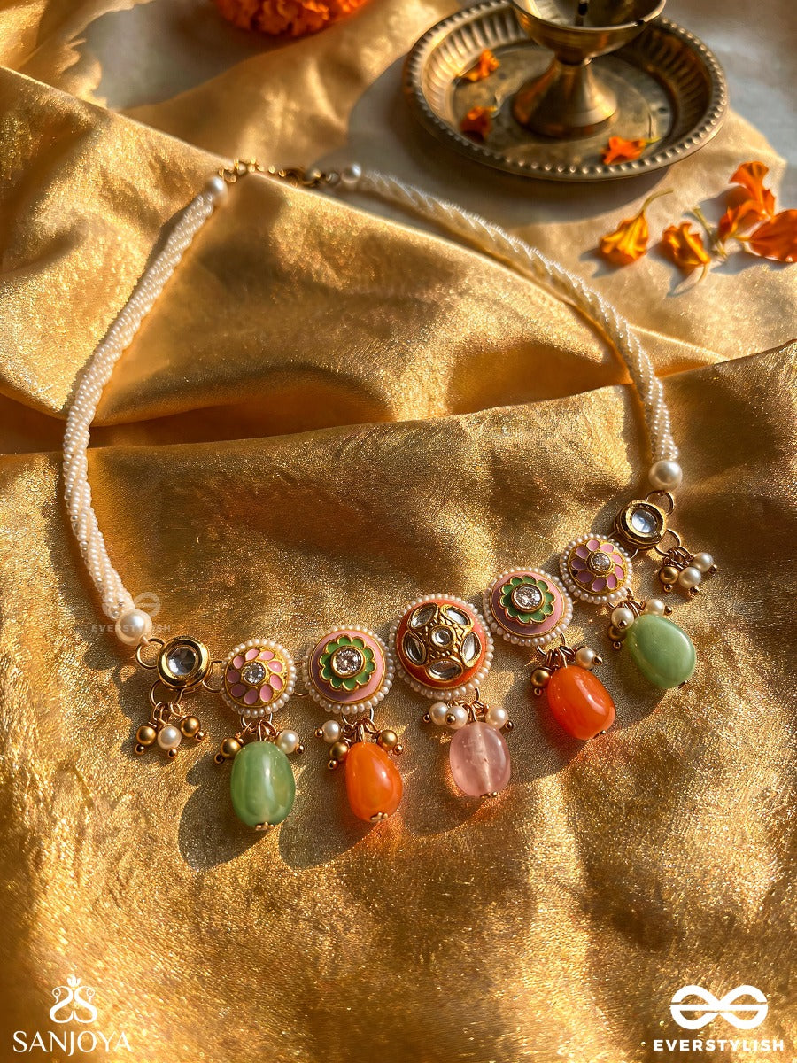 Varnakanti - Radiant Colours - Gold Kundan Choker Necklace With Multi-Toned Stone Drops