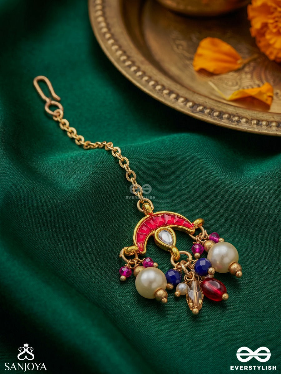 Manirajani - Queen Of Gems - Statement Kundan Maangtika With Pearl Drops
