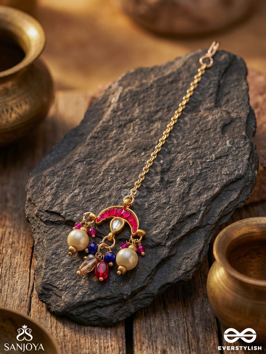 Manirajani - Queen Of Gems - Statement Kundan Maangtika With Pearl Drops