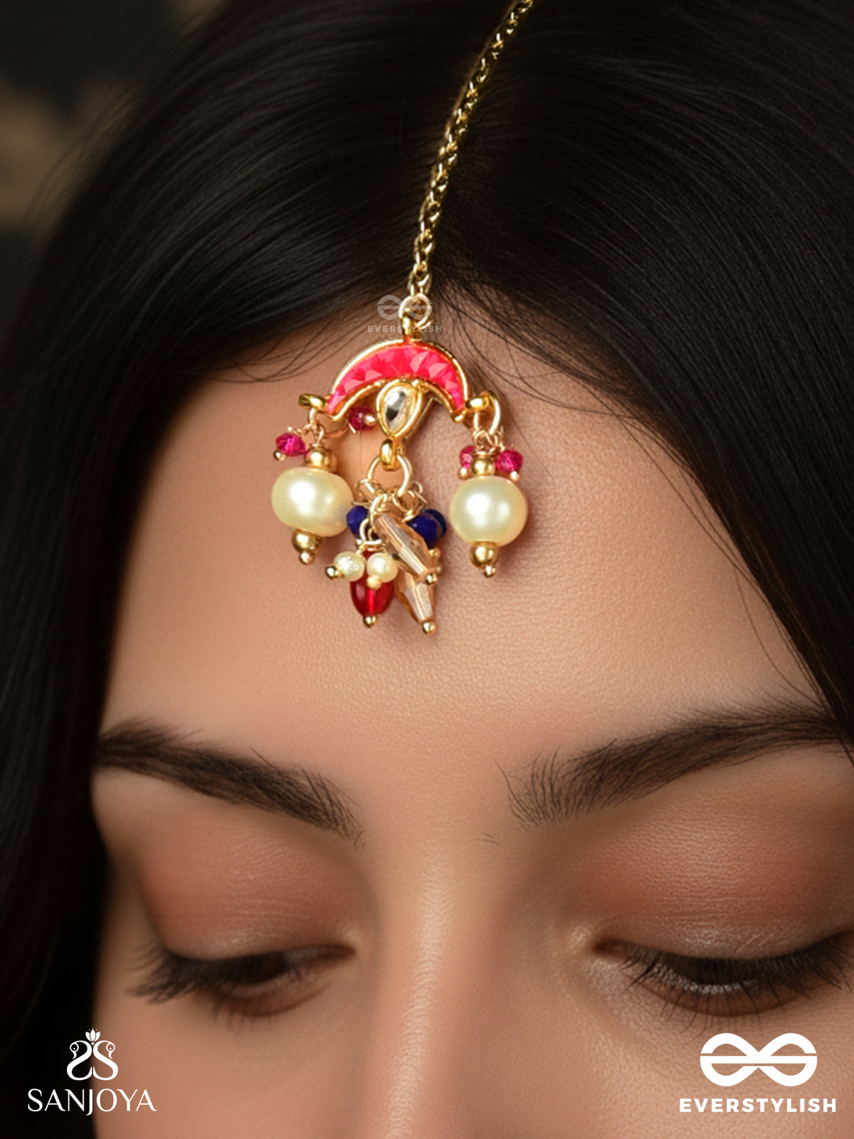 Manirajani - Queen Of Gems - Statement Kundan Maangtika With Pearl Drops