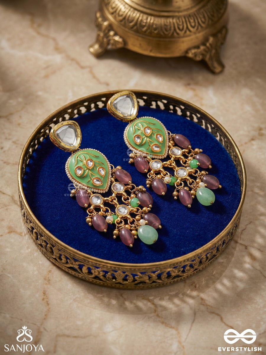 Haritika - Grace Of Green - Kundan Earrings With Green Stone Accents And Pearl Drops