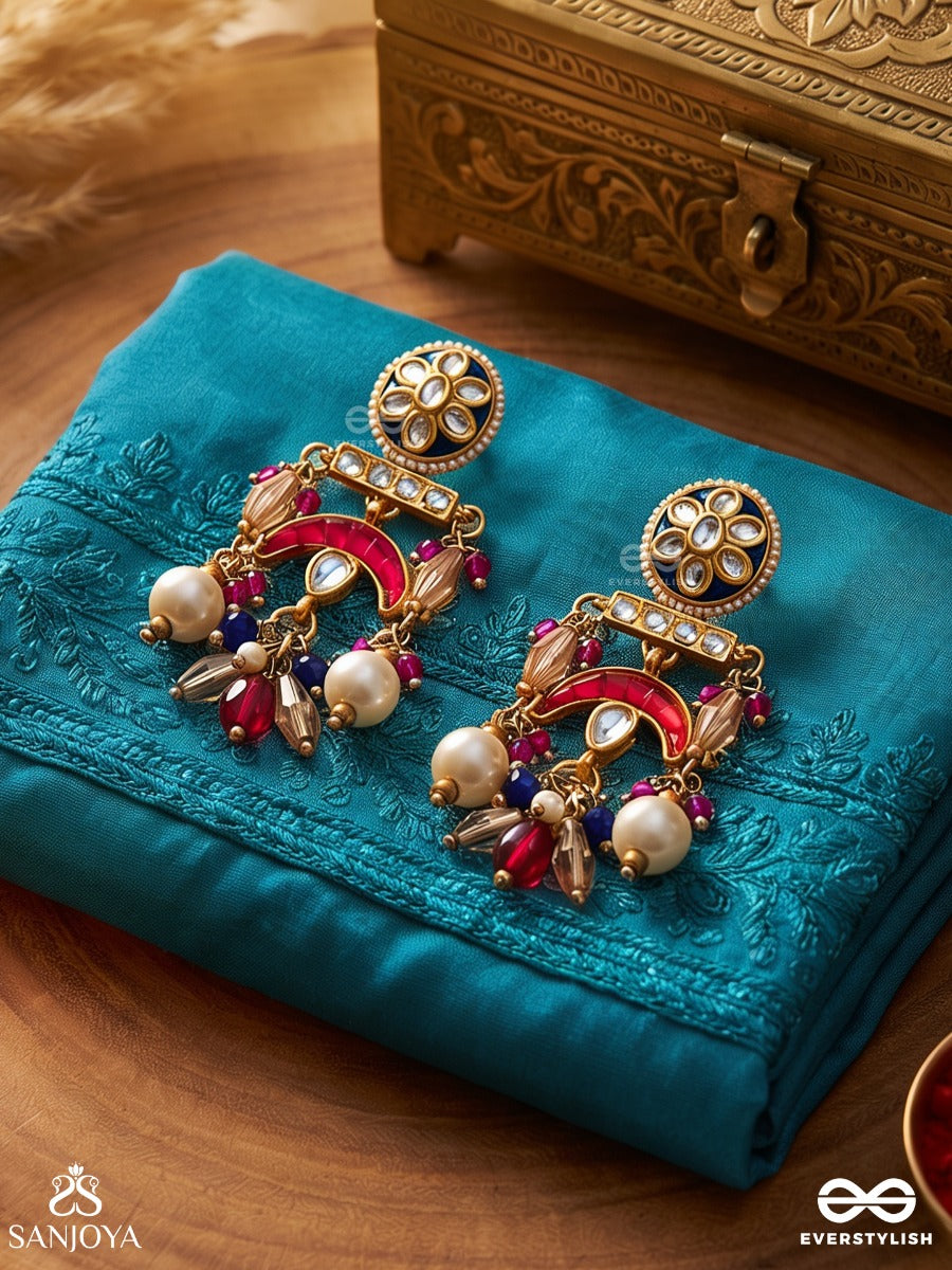 Manirajani - Queen Of Gems - Statement Kundan Earrings With Multi-Chain Design And Pearl Drops