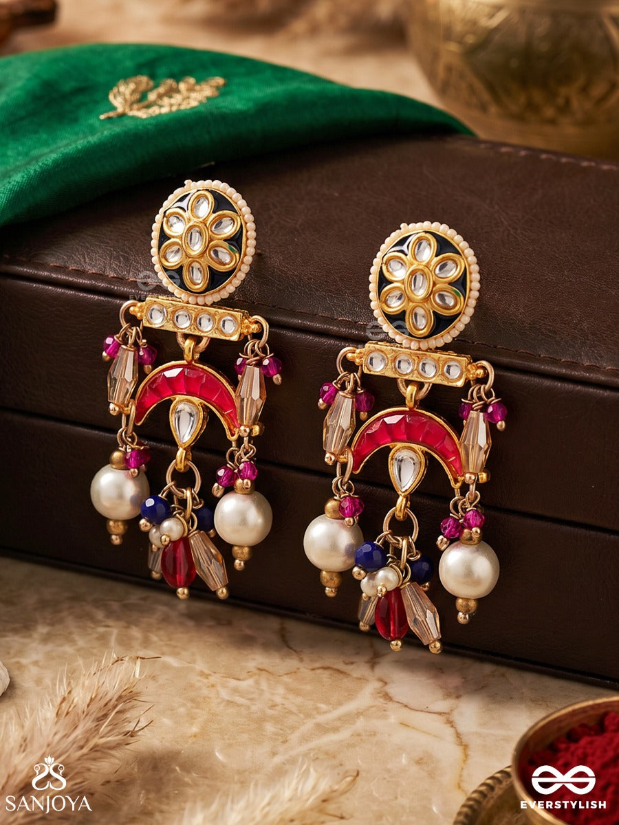 Manirajani - Queen Of Gems - Statement Kundan Earrings With Multi-Chain Design And Pearl Drops