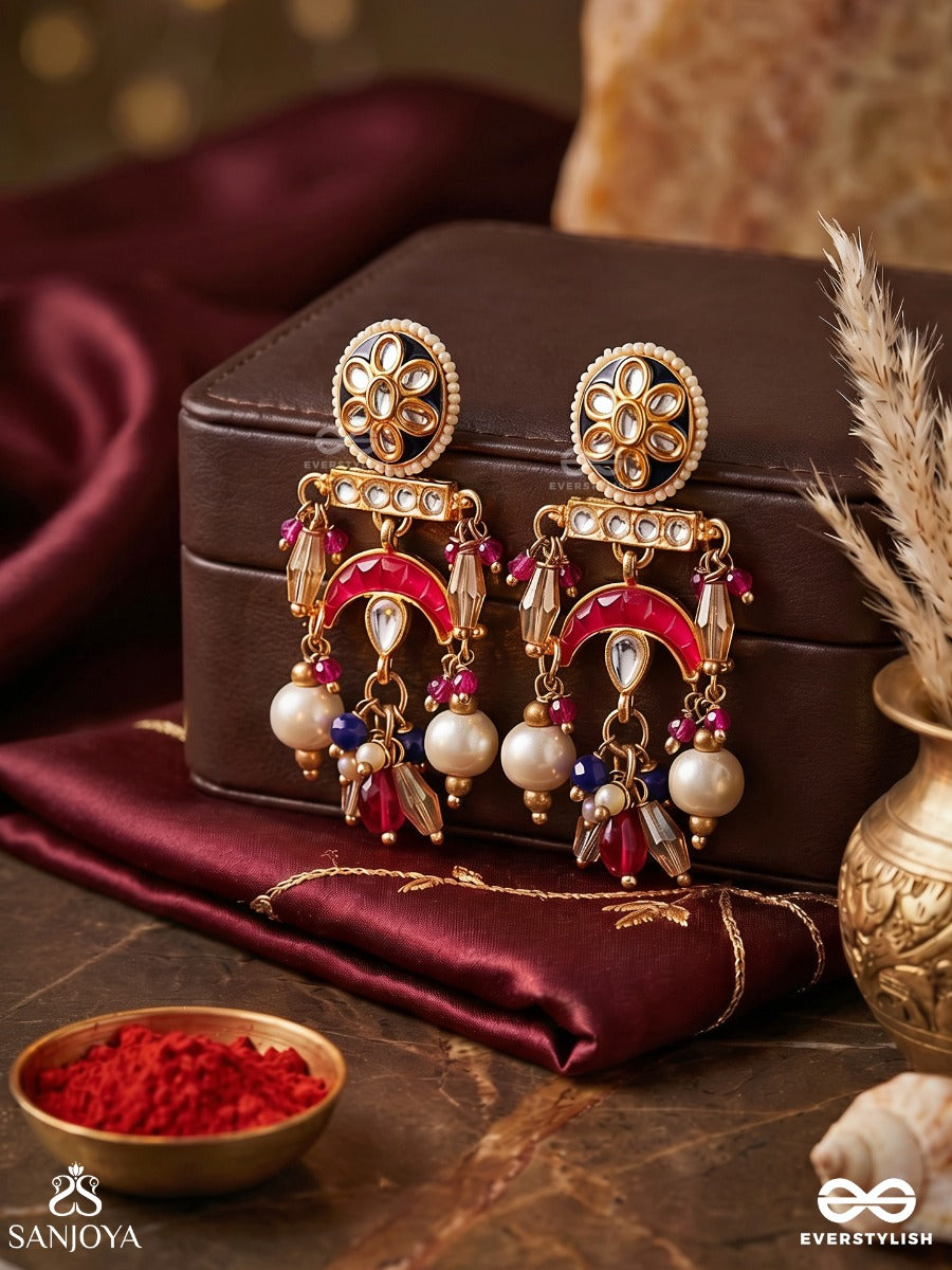 Manirajani - Queen Of Gems - Statement Kundan Earrings With Multi-Chain Design And Pearl Drops