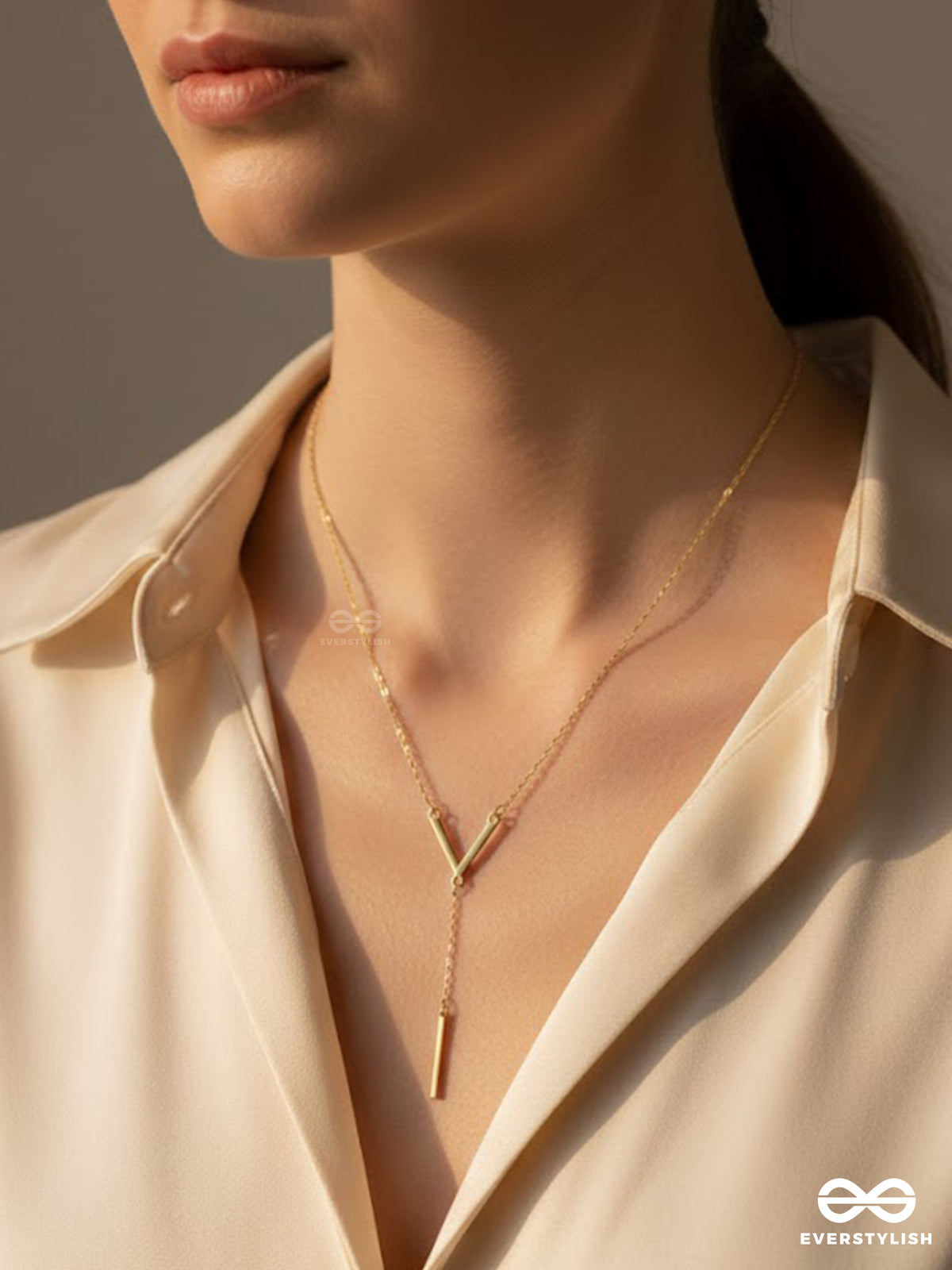 Golden Drape - Modern Y-Chain Drop Necklace
