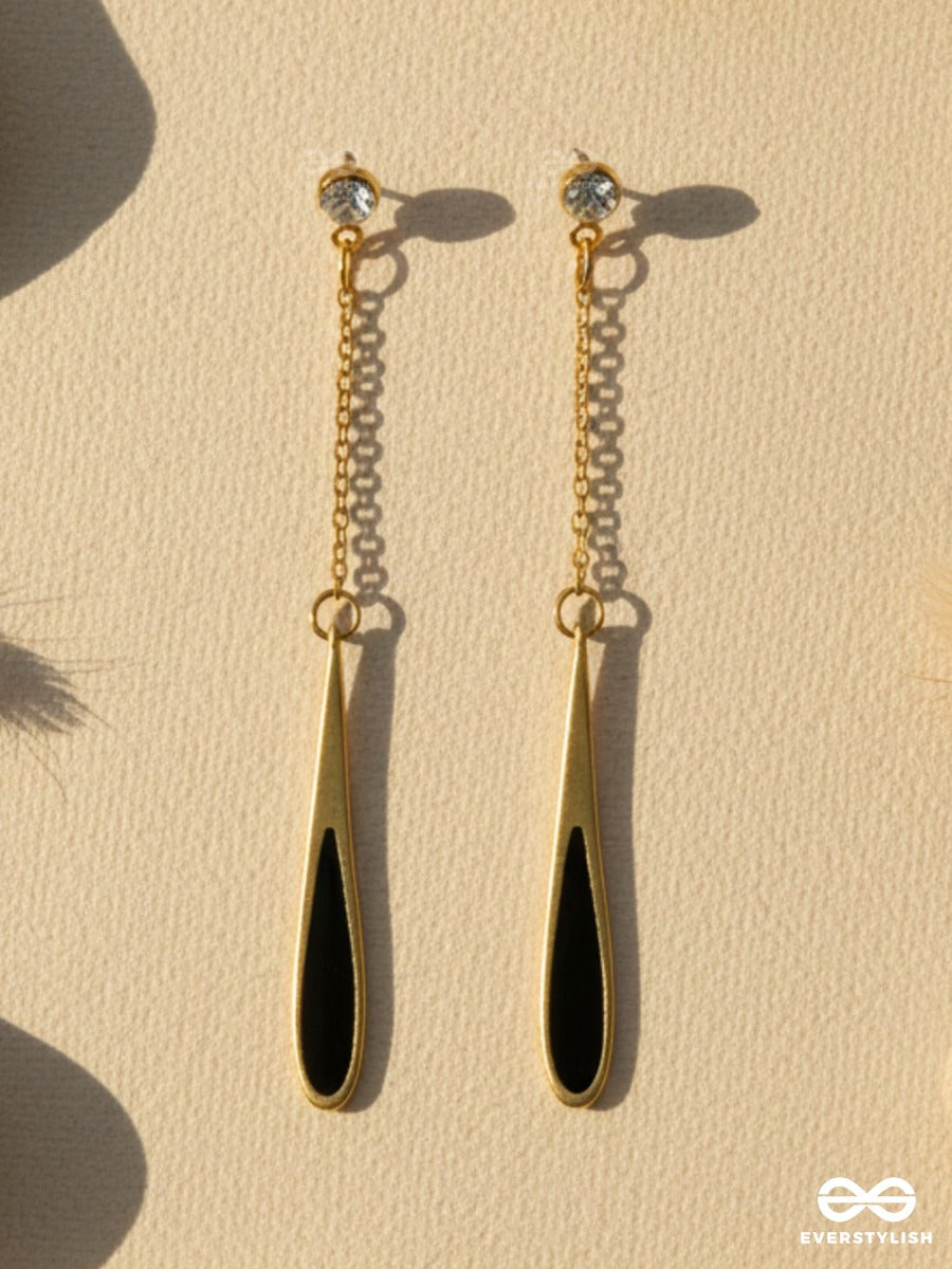 Dark Gleam - Contemporary Gold & Black Drop Earrings