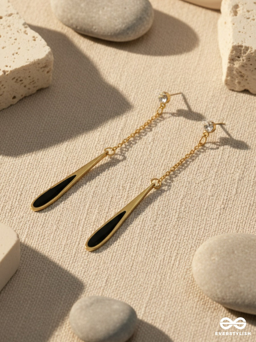 Dark Gleam - Contemporary Gold & Black Drop Earrings