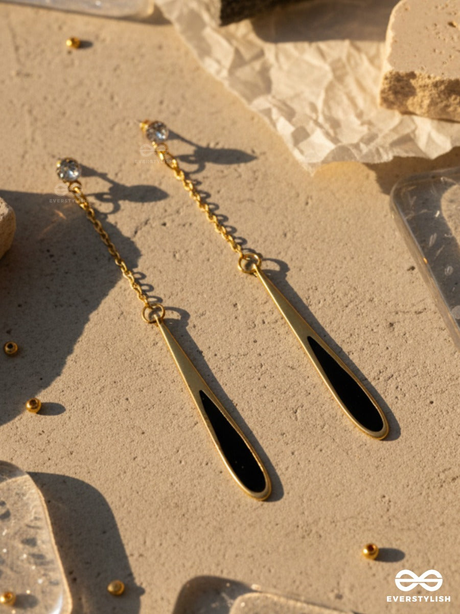 Dark Gleam - Contemporary Gold & Black Drop Earrings