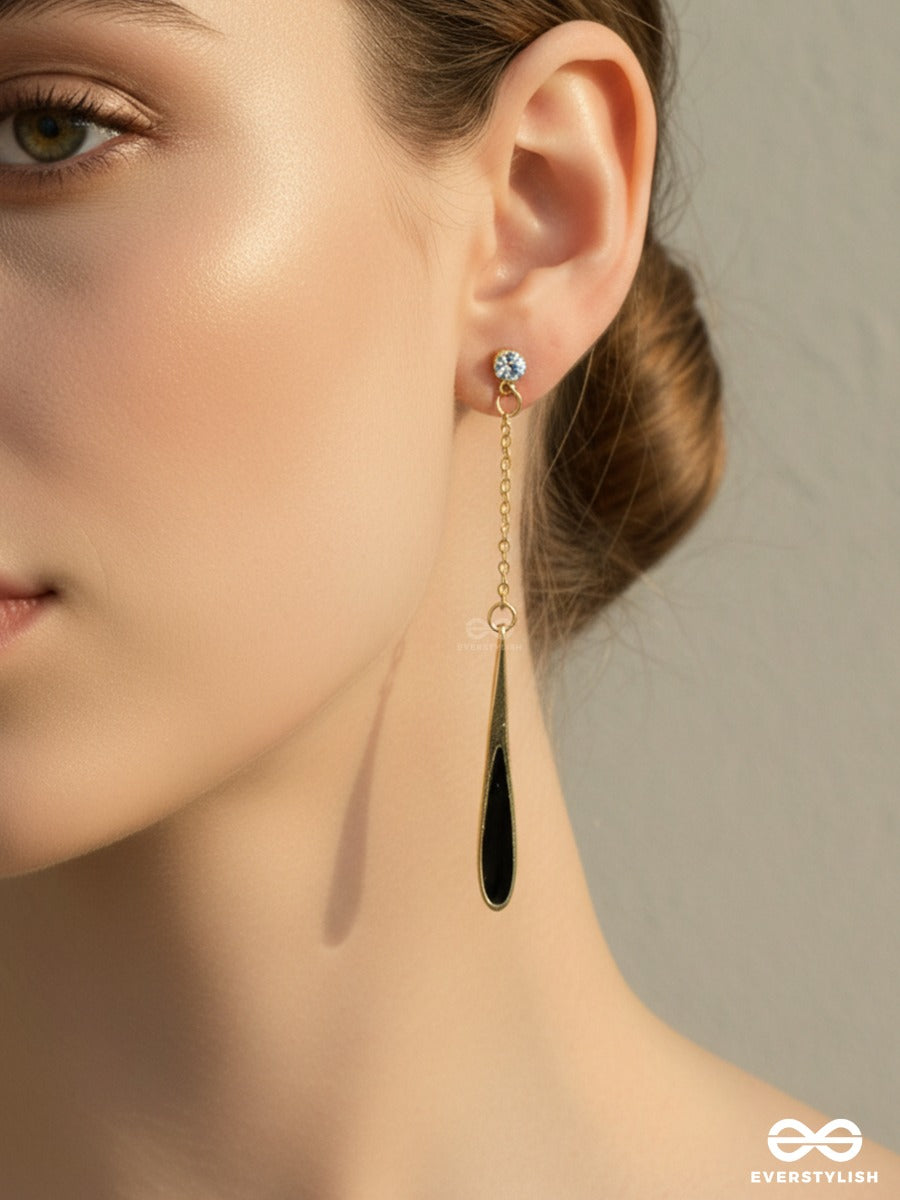 Dark Gleam - Contemporary Gold & Black Drop Earrings