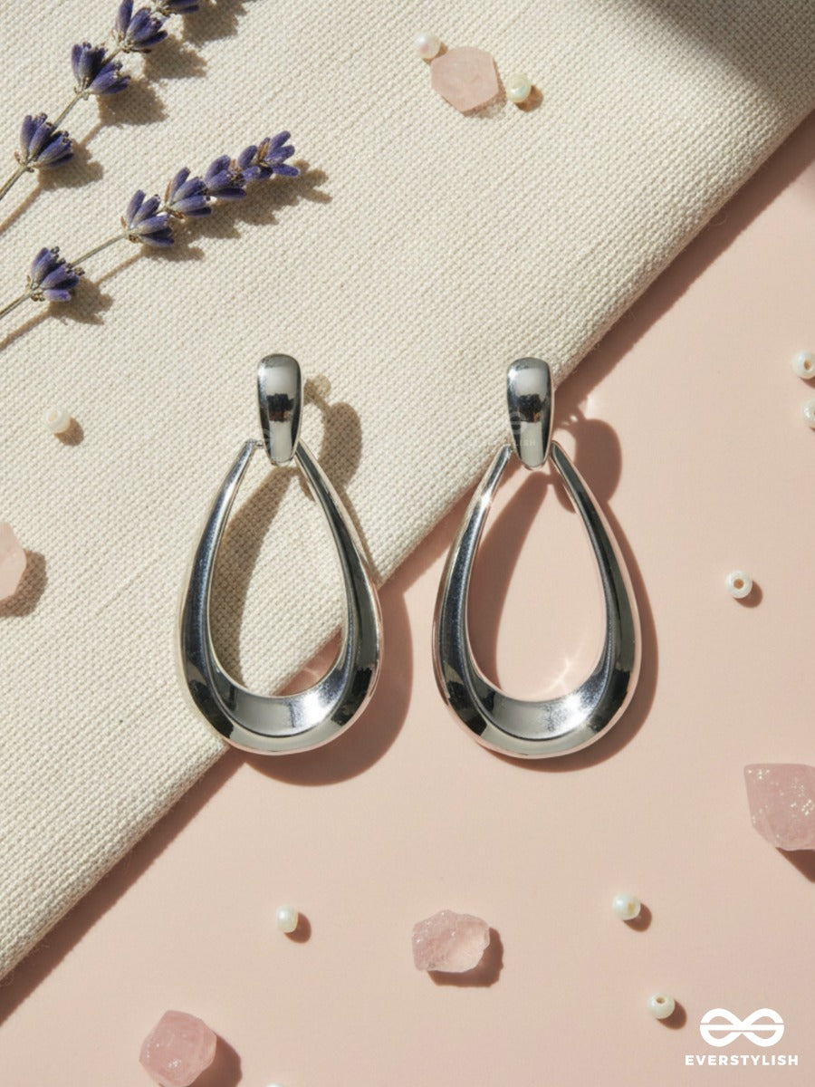 Silver Arc - Modern Hollow Drop Earrings