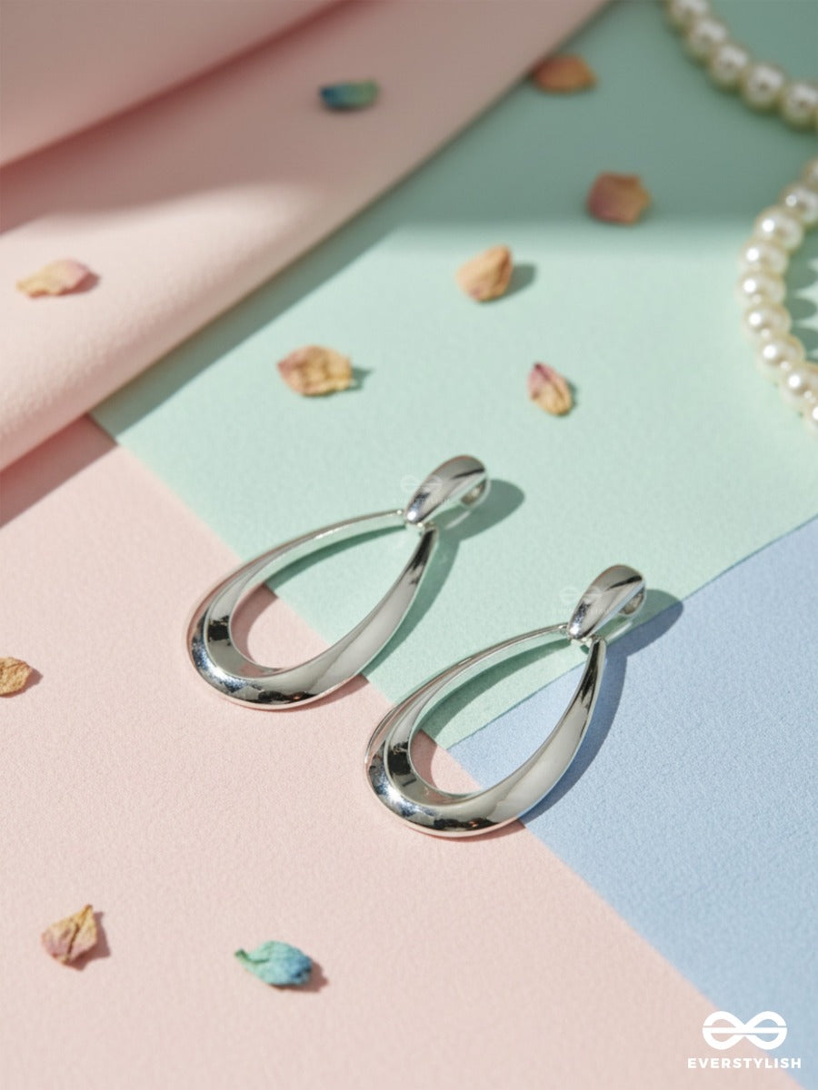 Silver Arc - Modern Hollow Drop Earrings