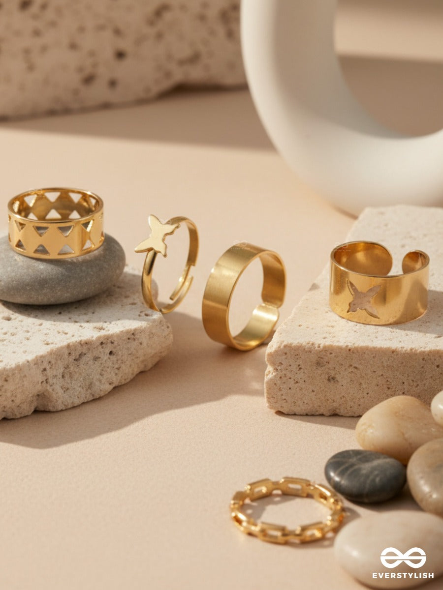 Gold Cuts - Contemporary Ring Set
