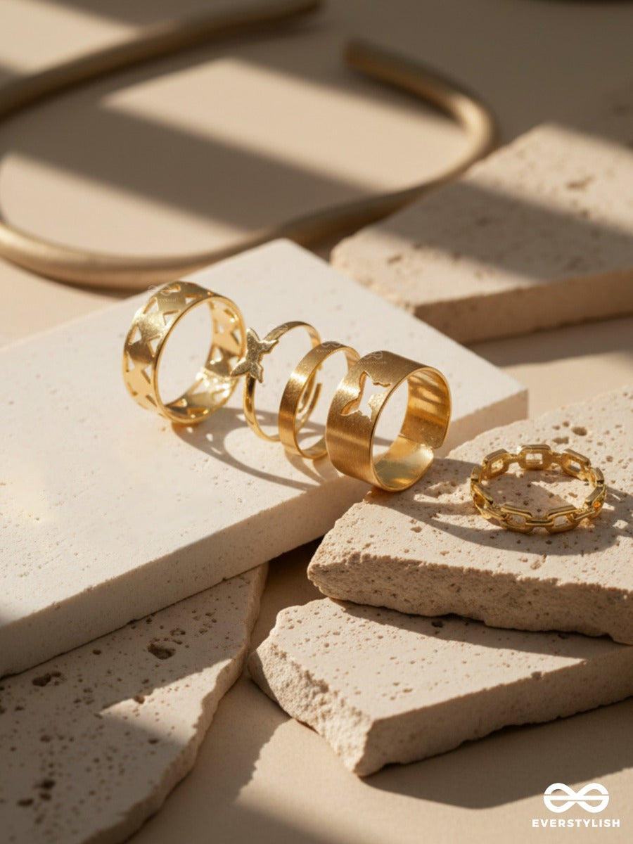 Gold Cuts - Contemporary Ring Set