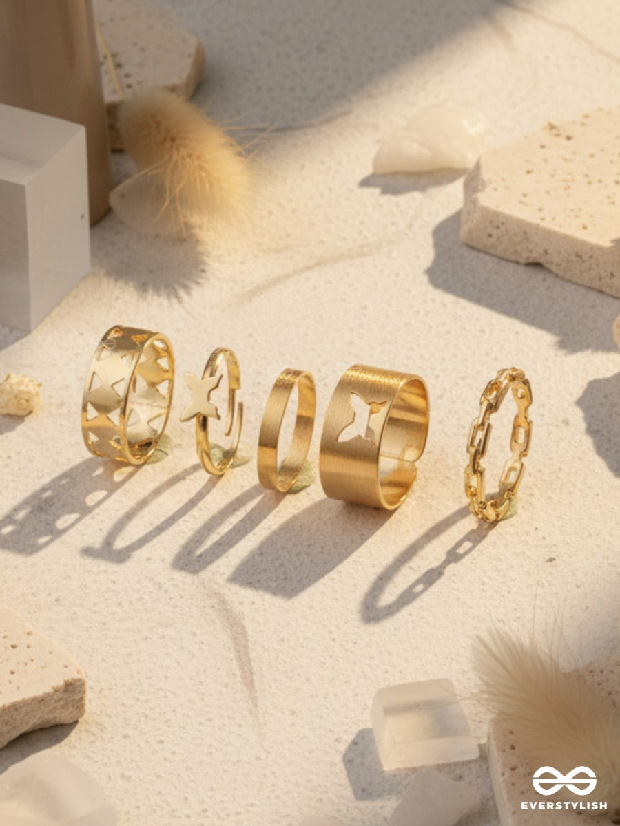 Gold Cuts - Contemporary Ring Set
