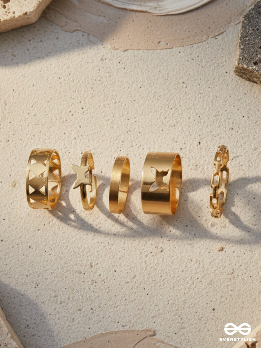 Gold Cuts - Contemporary Ring Set