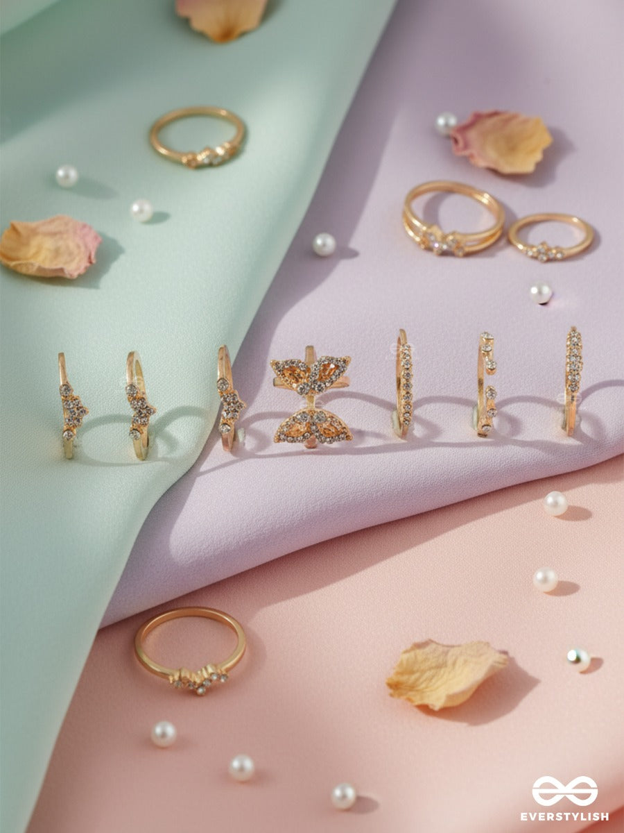 Knotted Spark - Gold & Crystal Ring Set