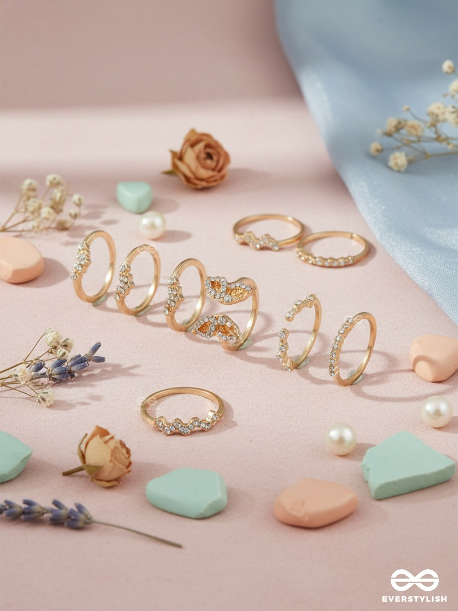 Knotted Spark - Gold & Crystal Ring Set