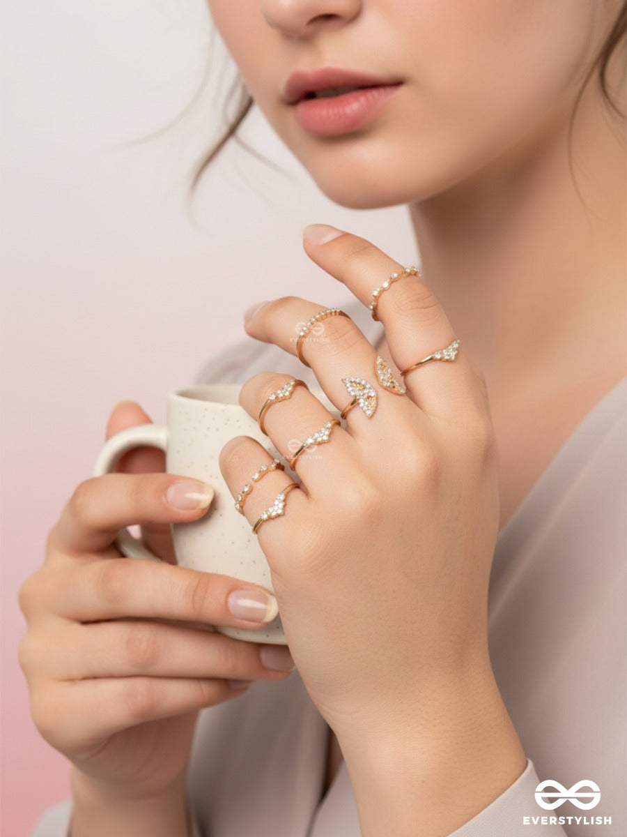 Knotted Spark - Gold & Crystal Ring Set