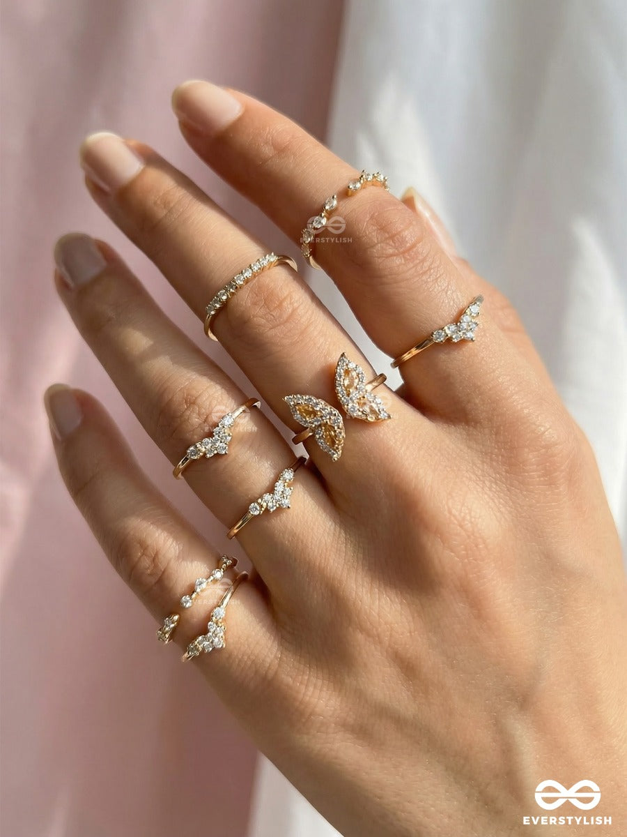 Knotted Spark - Gold & Crystal Ring Set